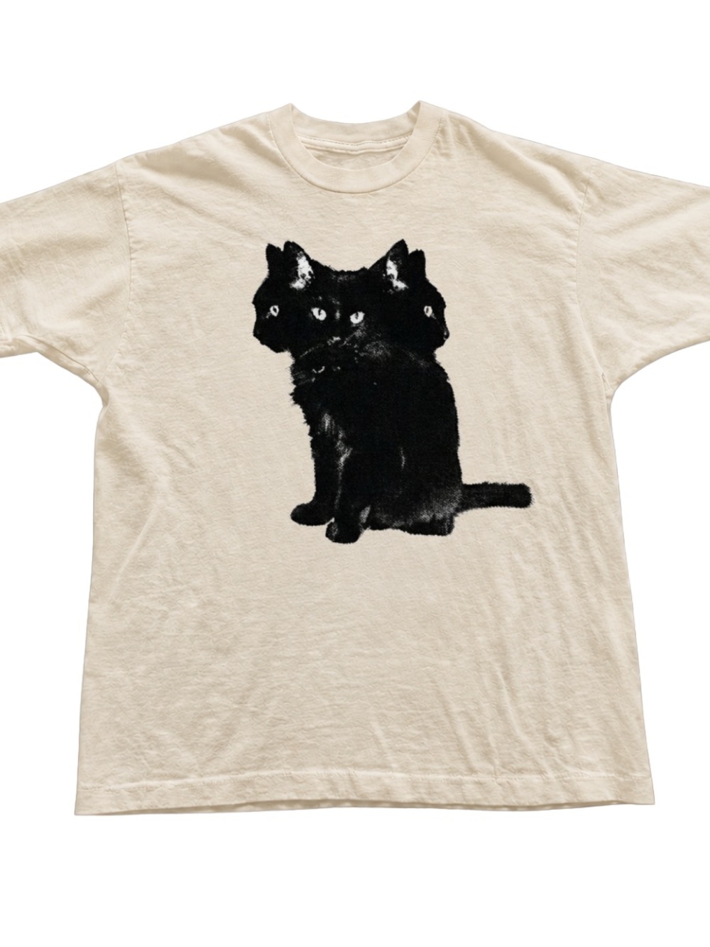 Off White Tee with Black Triple-Head Cat Graphic